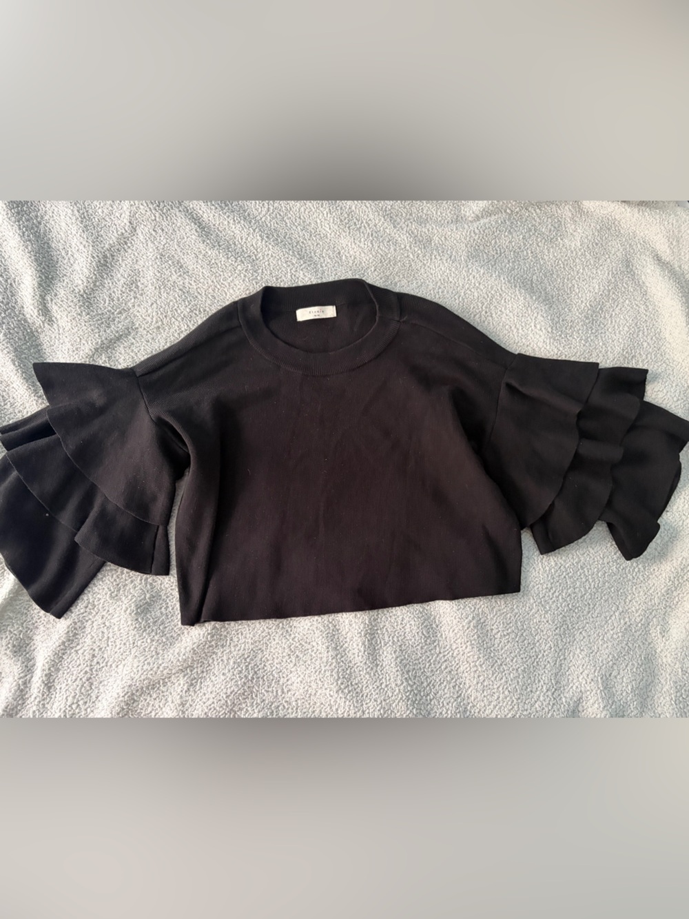 Elodie Black Ruffle Sleeve Cropped Sweatshirt